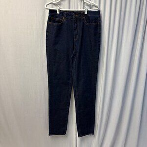 Lands End Womens High Rise Tapered Leg Jeans Sz 10 Tall Dark Wash Stretch Denim